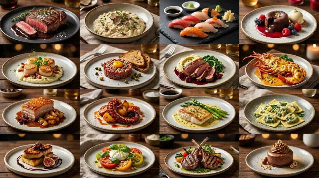 Grid display of high-quality gourmet food photos generated by Google Opal NanoBanana